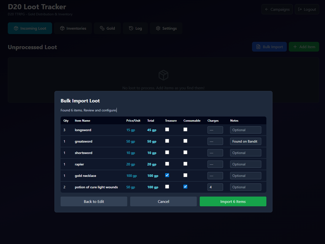 D&D Loot Tracker Demo Video